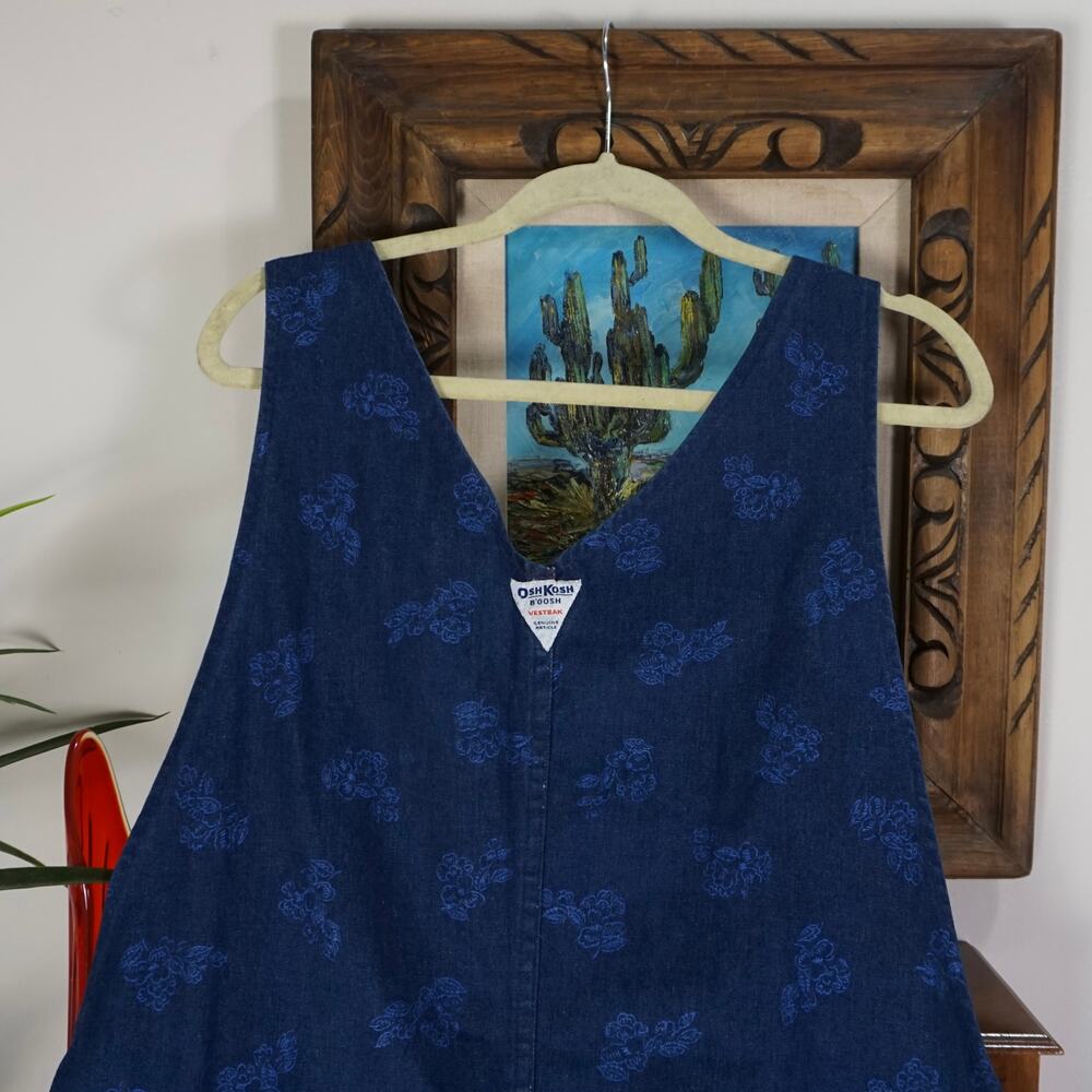 Vintage Oshkosh pleated waist dark wash floral denim overall - Picture 4 of 5